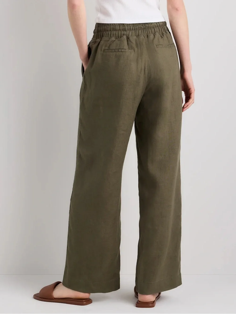Quince | Linen Wide Leg Olive Green Pants Drawstring Chinos XL